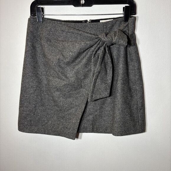 Wilfred Dorine Wool Blend Faux Wrap Tie Front Mini Skirt Gray Size 8 - Picture 1 of 10